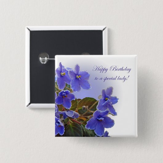 Birthday Blue African Violets Button (Vorne & Hinten)