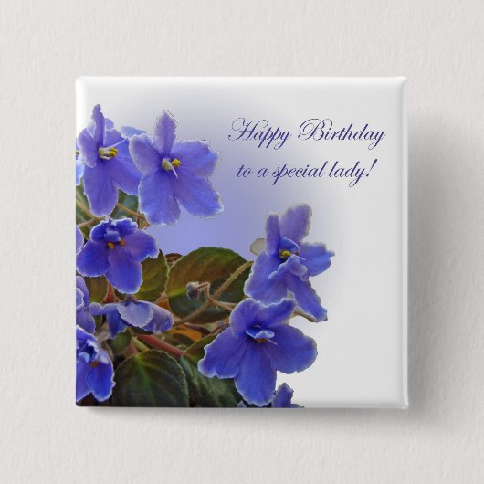 Birthday Blue African Violets Button (Vorderseite)
