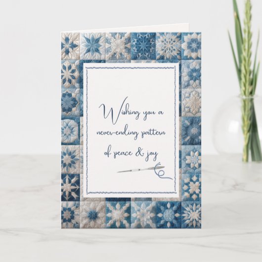 Birthday Blue and White Snowflake Quilt Karte (Vorderseite)