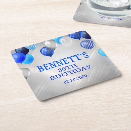 Birthday Blue Balloons Napkins Rechteckiger Pappuntersetzer (angewinkelt)