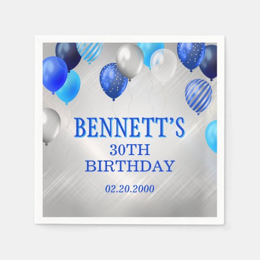 Birthday Blue Balloons Napkins Serviette (Vorderseite)