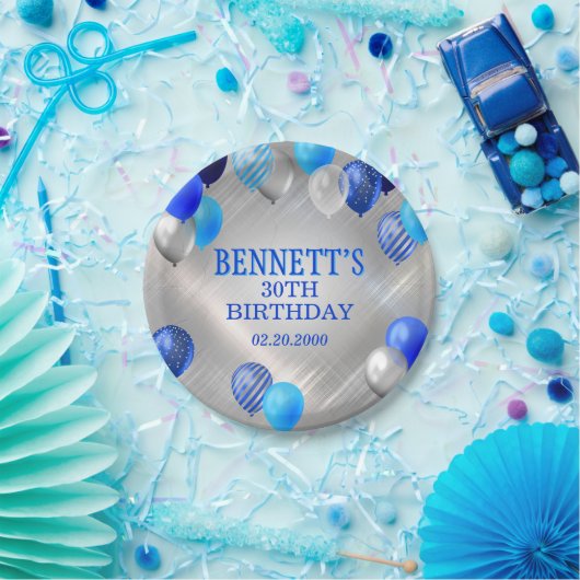 Birthday Blue Balloons Pappteller (Party)