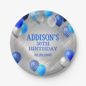 Birthday Blue Balloons Pappteller (Vorderseite)