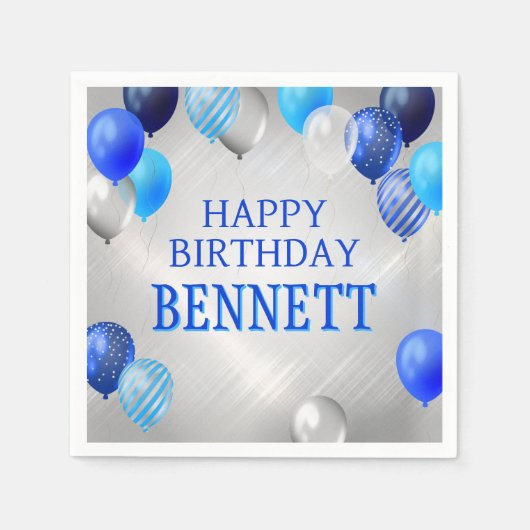 Birthday Blue Balloons Serviette (Vorderseite)