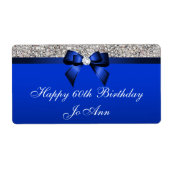 Birthday Blue Bow Silver Sequins Water Labels (Vorne)