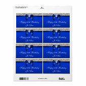 Birthday Blue Bow Silver Sequins Water Labels (Vorne)