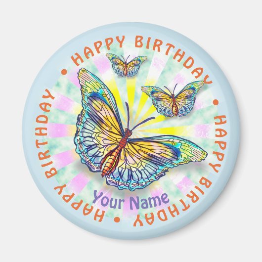 Birthday Blue Butterfly Magnet (Vorne)