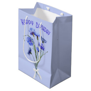 Birthday Blue Cornflower Bouquet Mittlere Geschenktüte