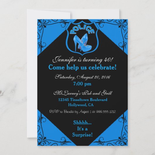 Birthday Blue Einladung von Polizeibeamtin (Vorderseite)