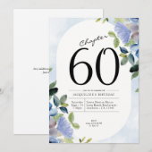 Birthday Blue Floral Einladung (Vorne/Hinten)