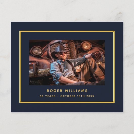 Birthday Blue Gold Foto Danke Budget Flyer (Hinten)