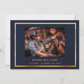 Birthday Blue Gold Foto Männer Typ Dankeskarte (Rückseite)