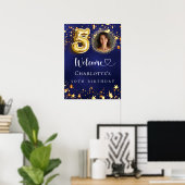 Birthday Blue Gold Stars Foto Empfang Poster (Heimbüro)