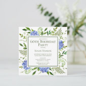 Birthday Blue Hydrangeas Einladung (Stehend Vorderseite)