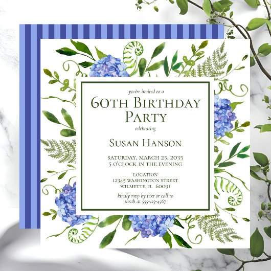 Birthday Blue Hydrangeas Einladung