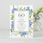 Birthday Blue Hydrangeas Einladung (Stehend Vorderseite)