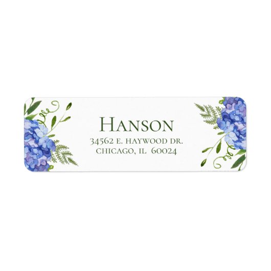 Birthday Blue Hydrangeas Rücksendeadresse (Vorne)