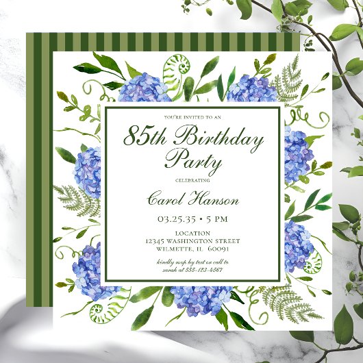Birthday Blue Hydrangeas Script Einladung