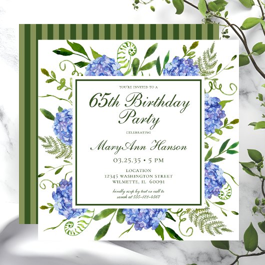 Birthday Blue Hydrangeas Script Einladung