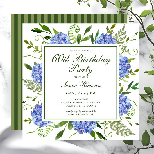 Birthday Blue Hydrangeas Script Einladung
