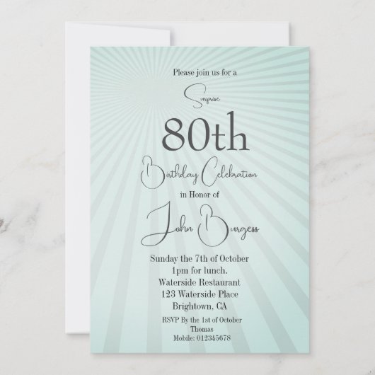 Birthday Blue Male Modern Birthday Einladung (Rückseite)