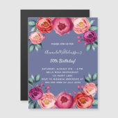 Birthday Blue Pink Blumen Magnet Einladung (Vorne/Hinten)