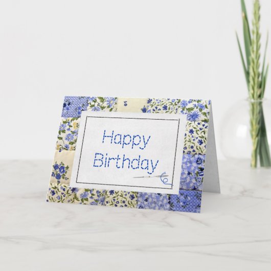 Birthday Blue Quilt mit Nadel Karte (Vorderseite)