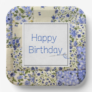 Birthday Blue Quilt mit Nadel Pappteller