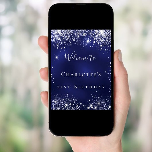 Birthday Blue silber Glitzer Party Empfang Poster