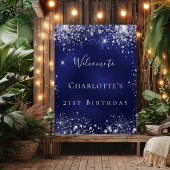 Birthday Blue silber Glitzer Party Empfang Poster