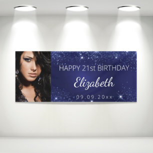 Birthday Blue silber Glitzer Staub Custom Foto Banner