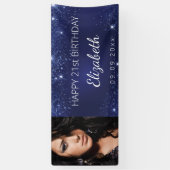 Birthday Blue silber Glitzer Staub Custom Foto Banner (Vertikal)
