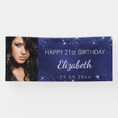 Birthday Blue silber Glitzer Staub Custom Foto Banner (Horizontal)