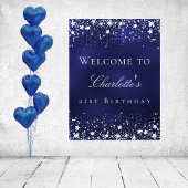 Birthday Blue Silver Stars willkommen Party Poster