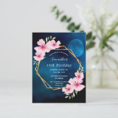 Birthday Blue Sky Moon Rosa Florieren Postkarte (Stehend Vorderseite)