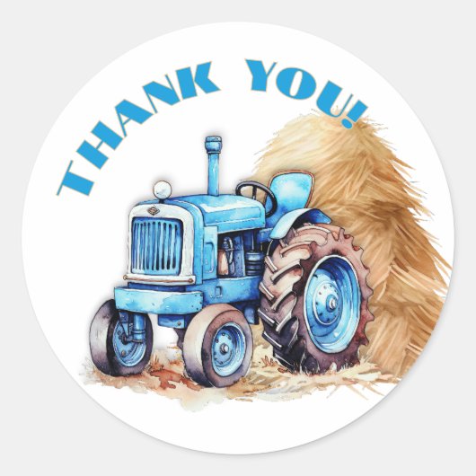 Birthday Blue Traktor Vielen Dank für Ihre Round S Runder Aufkleber (Vorderseite)
