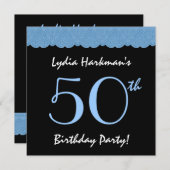 Birthday Blue und Black Lace V501 Einladung (Vorne/Hinten)