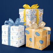 Birthday Blue und Orange Floral Wrapping Sheets Geschenkpapier Set