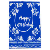 Birthday Blue und White Bandanna Medium Geschenkta Mittlere Geschenktüte (Vorderseite)