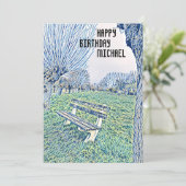 Birthday Blue Watercolor Garden Benz für ihn (Stehend Vorderseite)