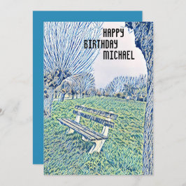 Birthday Blue Watercolor Garden Benz für ihn