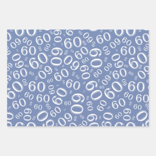 Birthday Blue & White Number Pattern 60 Geschenkpapier Set (Vorderseite 2)