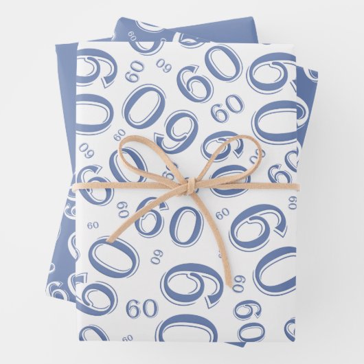 Birthday Blue & White Number Pattern 60 Geschenkpapier Set (Beispiel)