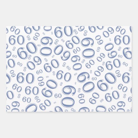 Birthday Blue & White Number Pattern 60 Geschenkpapier Set (Vorderseite)