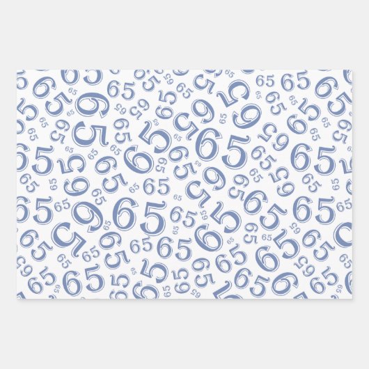 Birthday Blue & White Number Pattern 65 Geschenkpapier Set (Vorderseite)