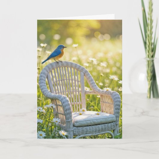 Birthday Bluebird auf einem Wicker-Stuhl Karte (Vorderseite)