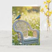 Birthday Bluebird auf einem Wicker-Stuhl Karte (Gelbe Blume)