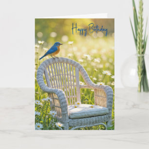 Birthday Bluebird auf einem Wicker-Stuhl Karte