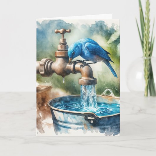 Birthday Bluebird auf Retro Faucet Karte (Vorderseite)