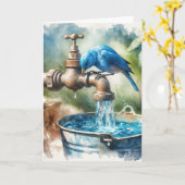 Birthday Bluebird auf Retro Faucet Karte (Gelbe Blume)
